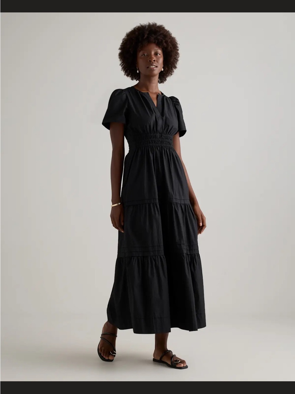 Quince 100% Organic Cotton Poplin Tiered Maxi Dress XL Black - Picture 2 of 5